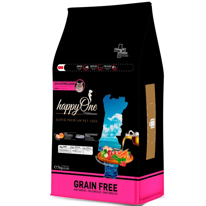 happyOne Mediterraneum Grain Free Gato Esterilizado - Sardinha Fresca