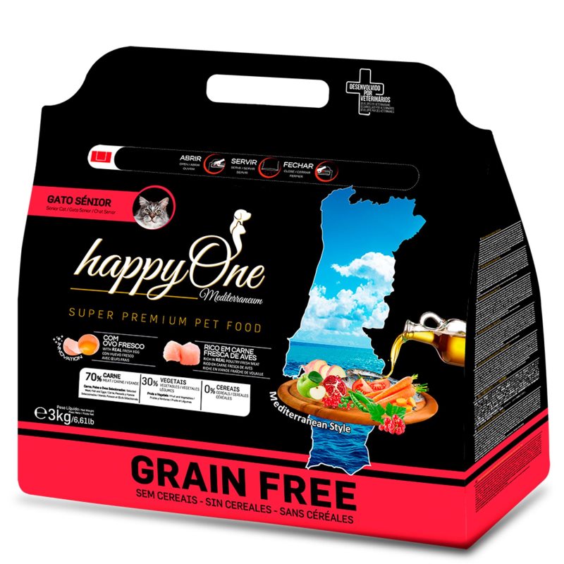 happyOne Mediterraneum Grain Free Gato Sénior - Carne Fresca