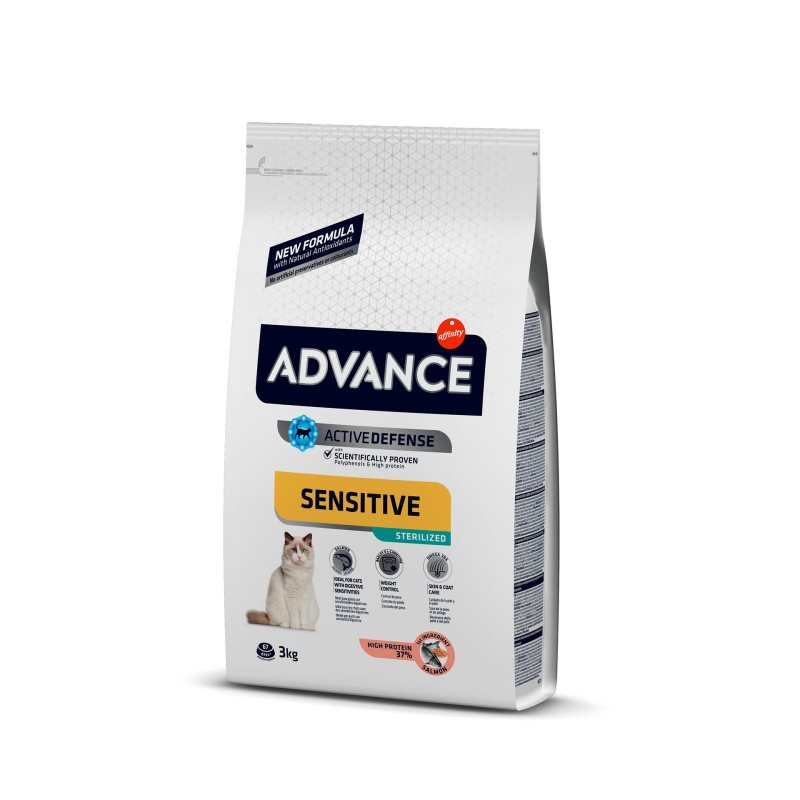 Advance Sensitive Sterilized - Ração seca para gato esterilizado com sensibilidades - Salmão e arroz