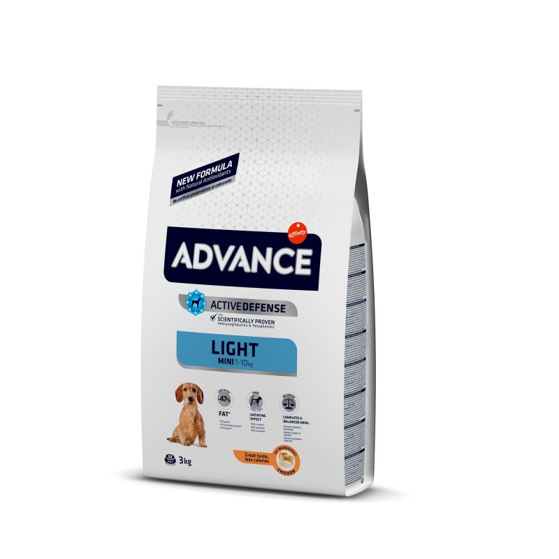 Advance Light Mini - Ração seca para cão adulto pequeno para controlo do peso - Frango e arroz