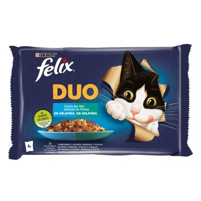 Felix Duo Seleção de Peixes em Gelatina para Gatos Escamudo Salmão Arenque e Truta 4x85g